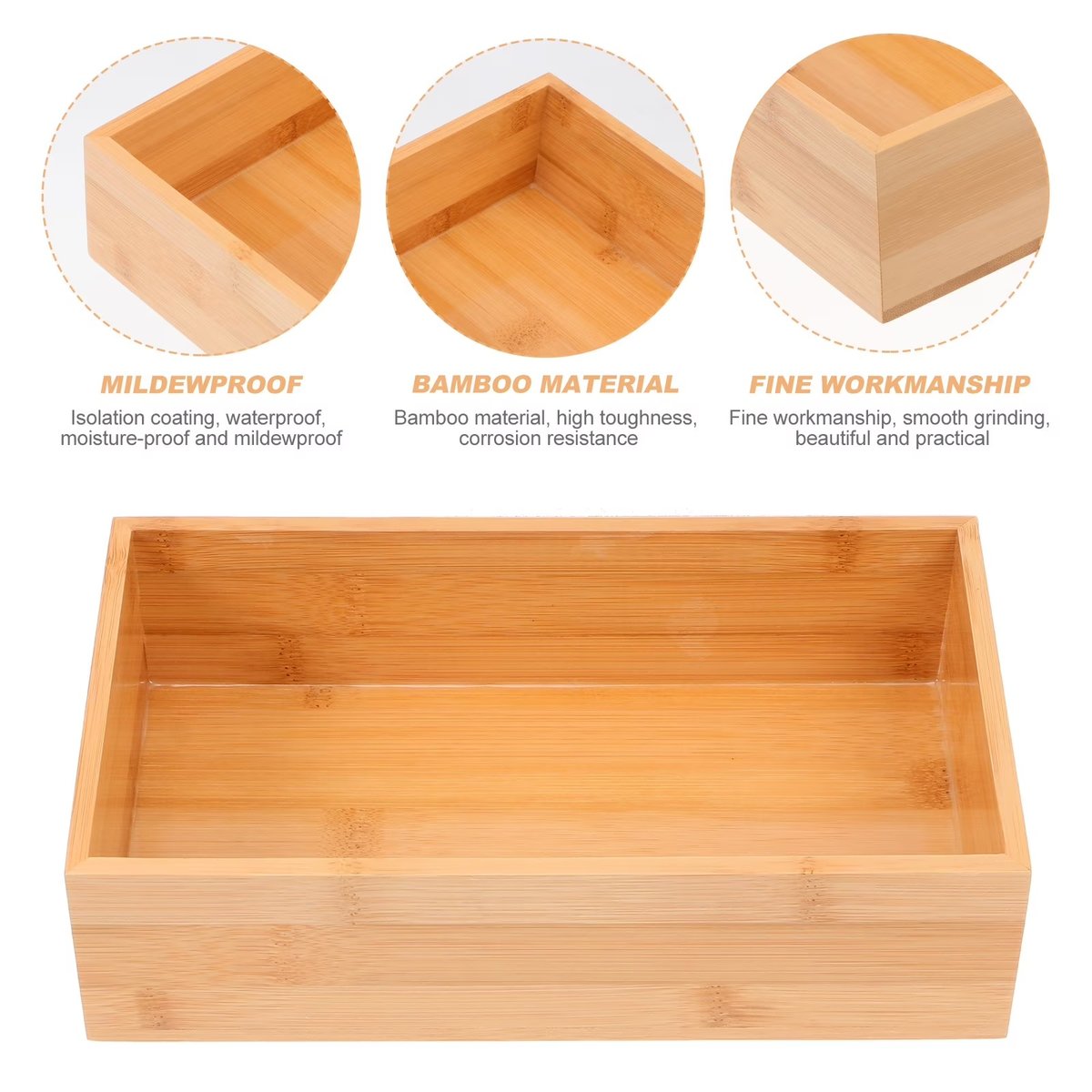 Organizer Storage Tray Box Bamboo Kitchen Cutlery Wood Bin Drawer Silverware Utensil Sundries Storing Open Bins Wooden