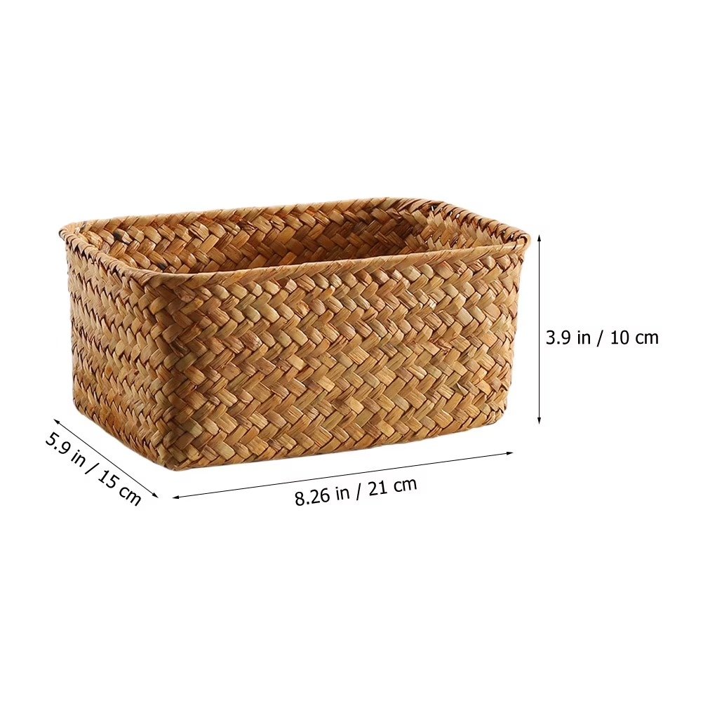 Natural Seagrass Woven Basket for Home Use Brown Lightweight Storage Box Perfect for Desktop Organization 12.5 x 8.5 x 6 inches