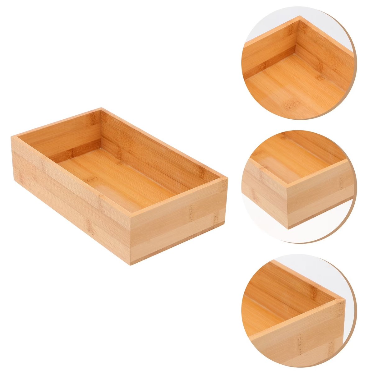 Organizer Storage Tray Box Bamboo Kitchen Cutlery Wood Bin Drawer Silverware Utensil Sundries Storing Open Bins Wooden
