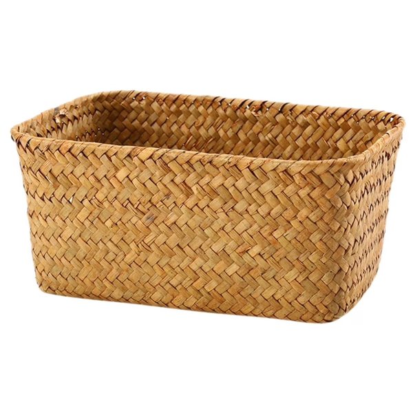 Natural Seagrass Woven Basket for Home Use Brown Lightweight Storage Box Perfect for Desktop Organization 12.5 x 8.5 x 6 inches